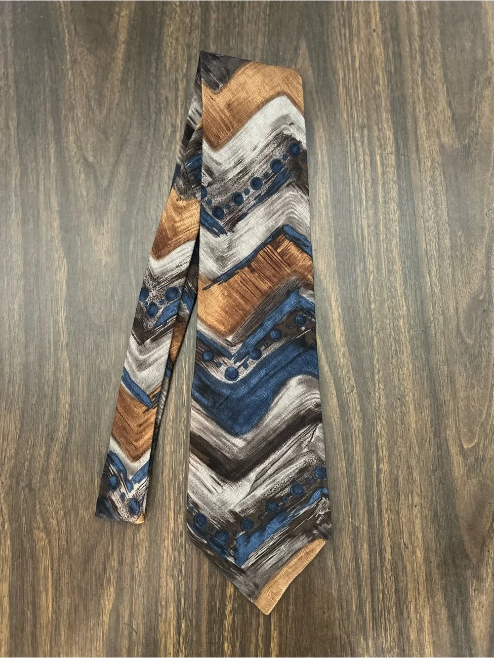 Vintage 1980-90s 100% Silk Men's Tie Abstract Paint Blue Green Brown USA Hipster
